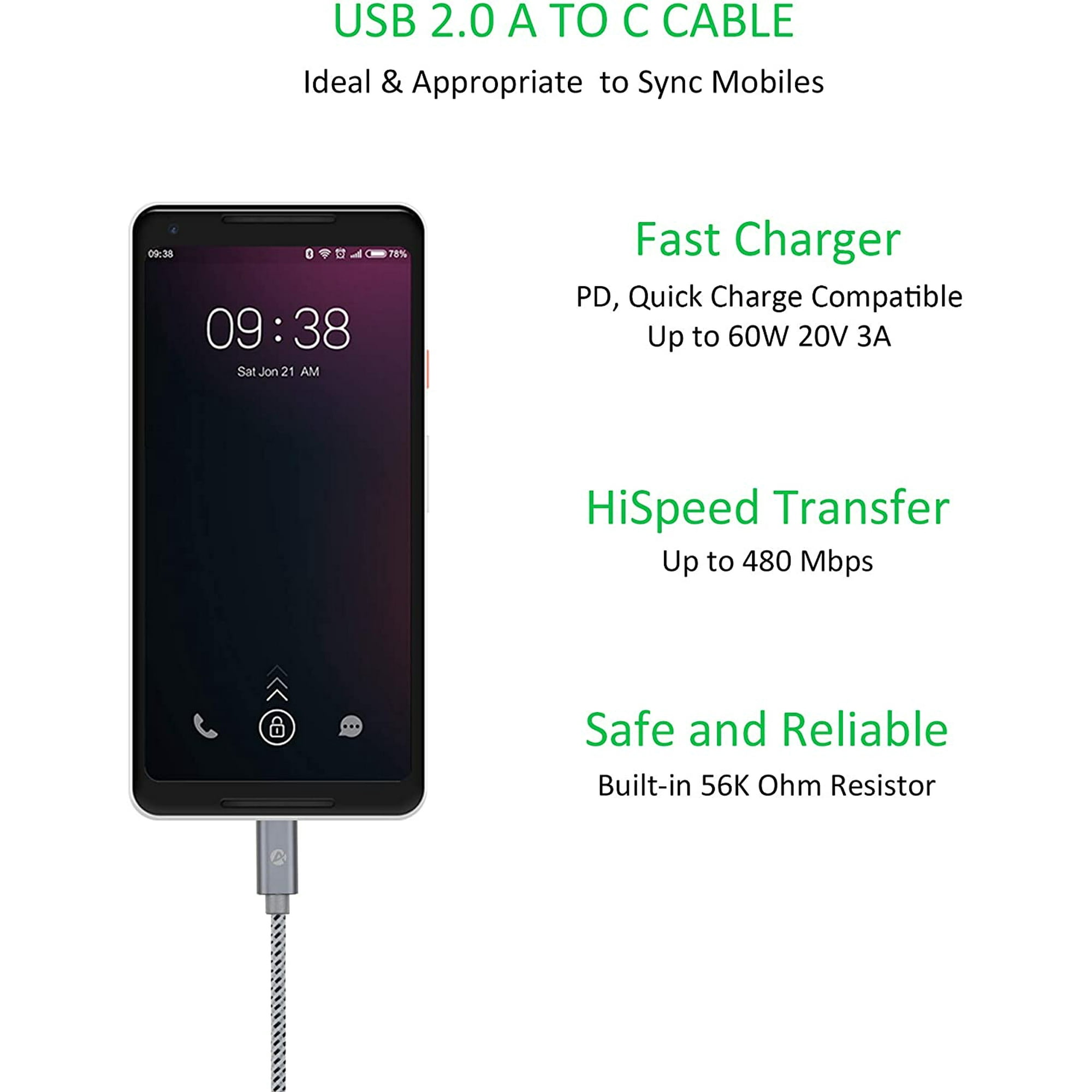 3.3ft and 0.5ft 56K Ohm Resistance Braided USB A to C Fast Charging and Sync Cables for Smart Phones Tablets Laptops and More A ADWITS USB Type-C to USB-A 2.0 Male Cables, 2 Pack 3.3ft and 0.5ft 56K Ohm Resistance Braided USB A to C Fast Charging and Sync Cables for Smart Phones Tablets Laptops and More A ADWITS USB Type-C to USB-A 2.0 Male Cables, 2 Pack